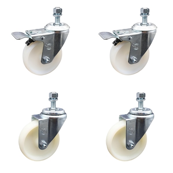 Service Caster 4 Inch SS Nylon Wheel Swivel 1/2 Inch Threaded Stem Caster Total Lock Brake, 2PK SCC-SSTSTTL20S414-NYS-121315-2-S2 - main